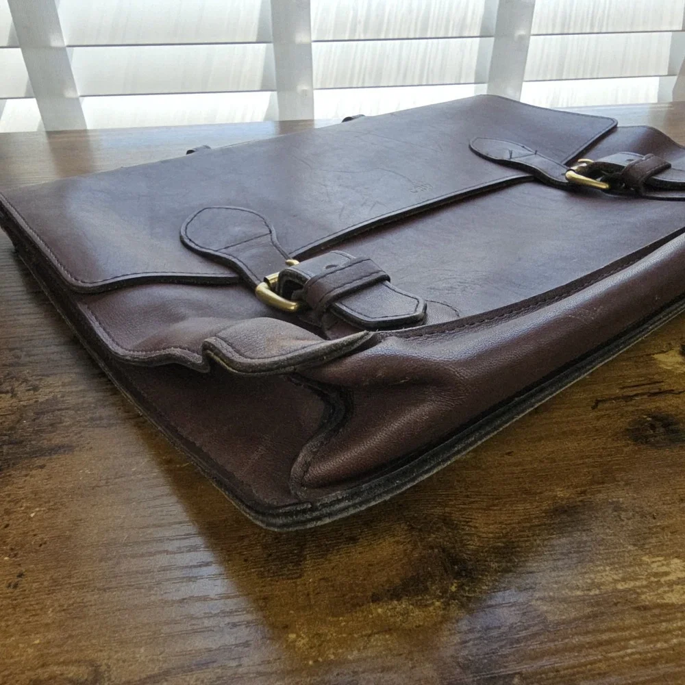 Vintage Kelly's Leathers Briefcase 16x12‎ Brown Leather Satchel USA Richmond IL